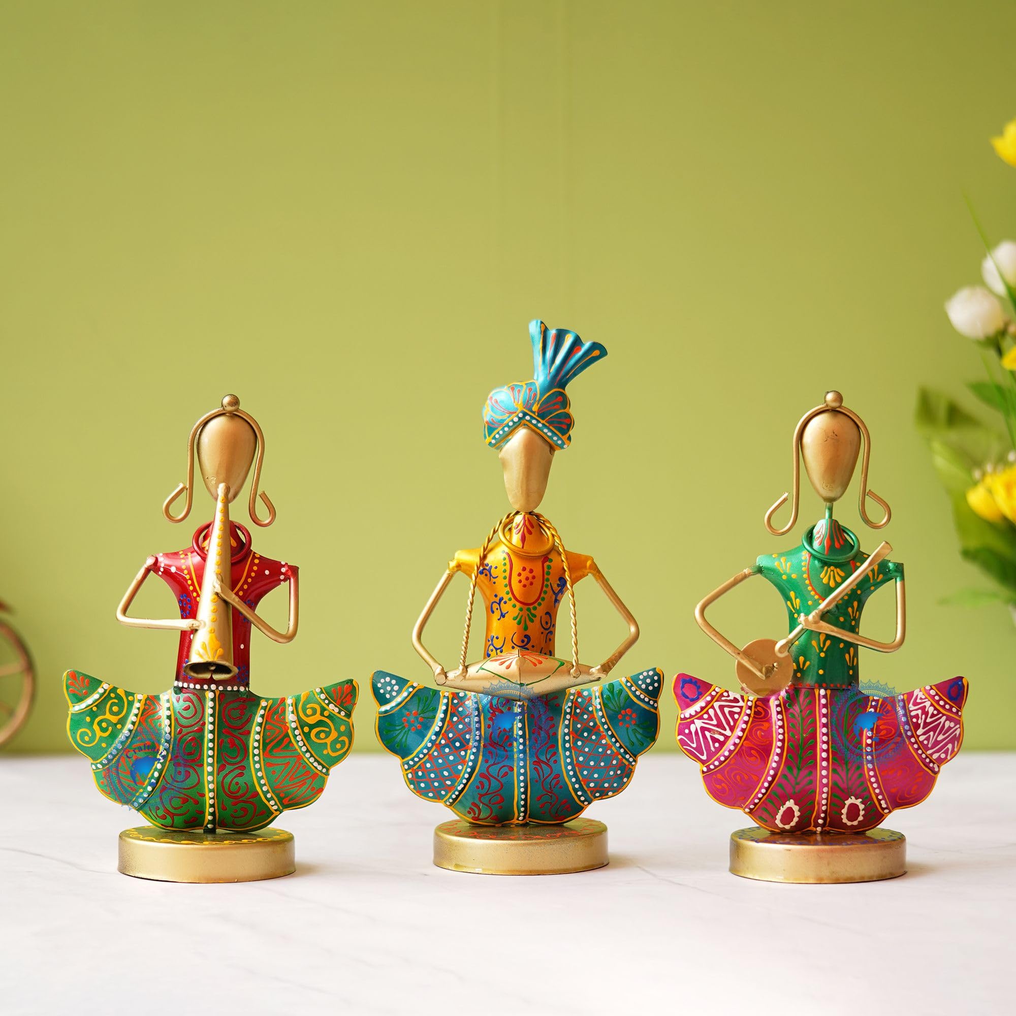 Hand-Painted Indian Musician Figurines - Set of 2 -14 Hand-Painted Indian Musician Figurines - Set of 2 -14