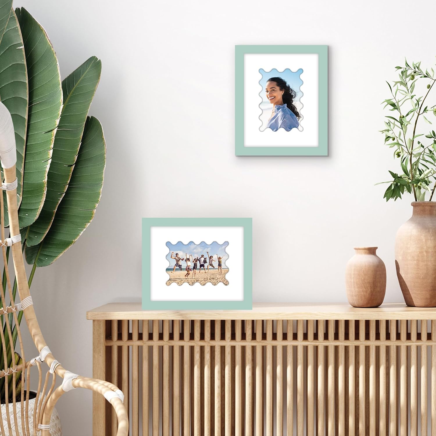 Americanflat 5x7 Picture Frame with Wavy Mat Insert and Shatter-Resistant Glass - Signature Collection - Designer Photo Frames for Tabletop and Wall Display - 8x10 Picture Frame without Mat - Green