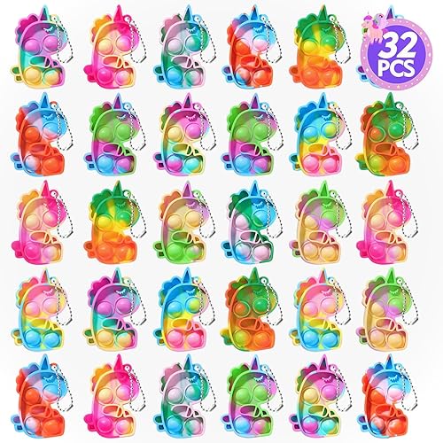 Unicorn Party Favors for Kids: Mini Pop Keychain Toys Pack - Bubble Sensory Bulk Gifts for Boys & Girls - Stress Relief Classroom Supplies Prizes - Birthday Bags Box Goodie Stuffers （32PCS）