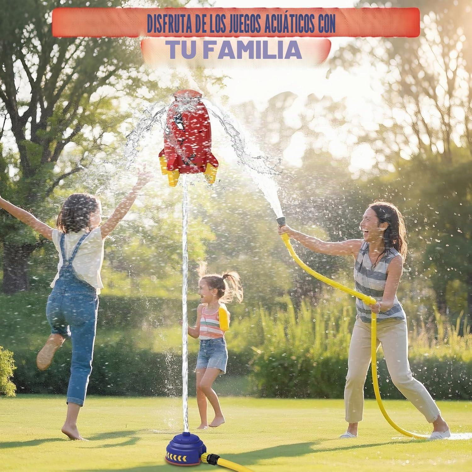 Cohete Aspersor De Agua para Niños, Aspersor 360° De Jardín, Juguete De Agua Cartoon con Conexión De Manguera, Rociador para Césped, Diversión De Verano Exterior