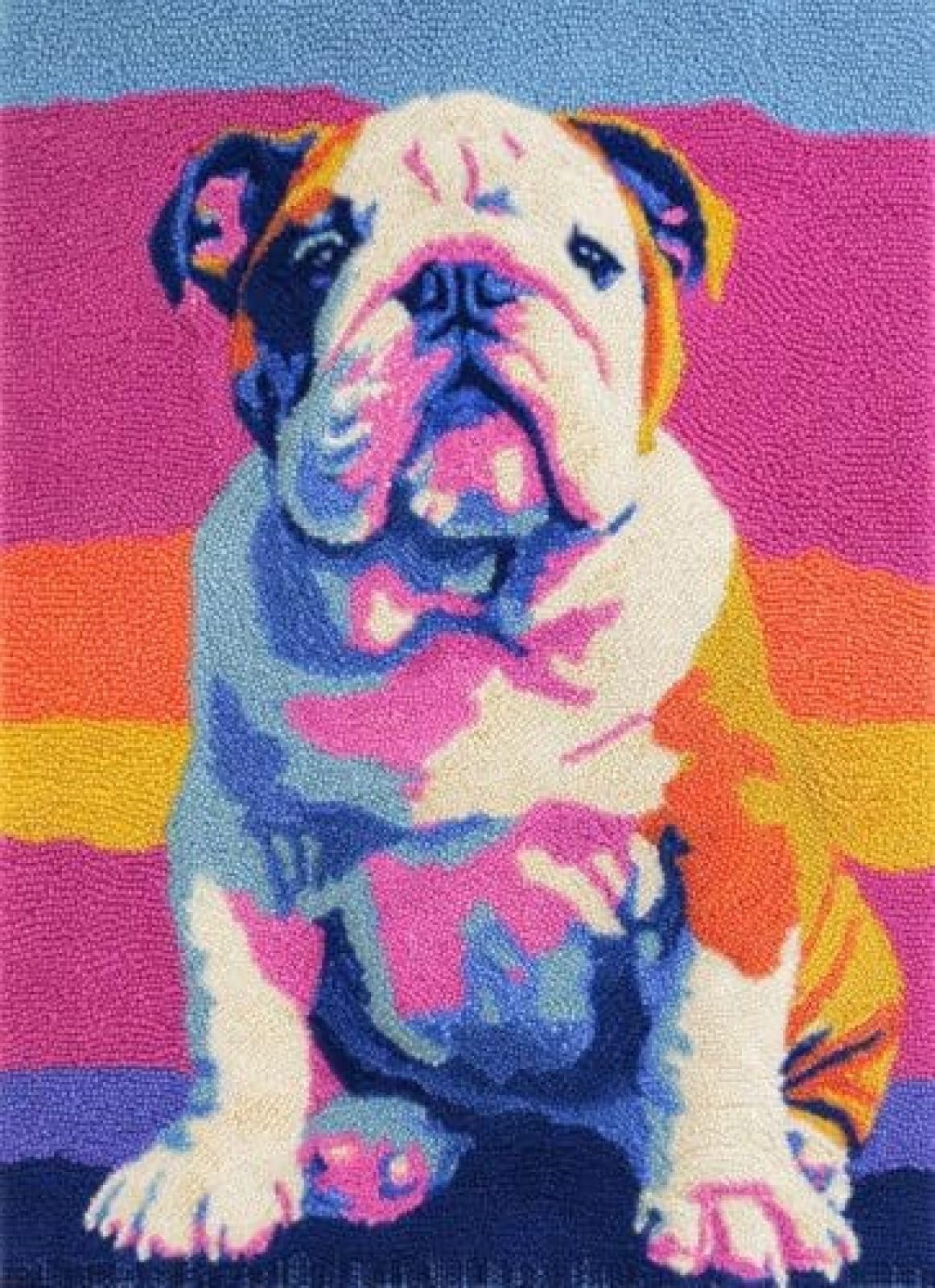 XDEGHUANGSS Latch Hook Rug Kit English Bulldog Dog Sit Under Sunset with Pre-Printed Mat Cover DIY Cushion Crochet Yarn Hooking Craft Set for Floor Decor 38x52cm-4
