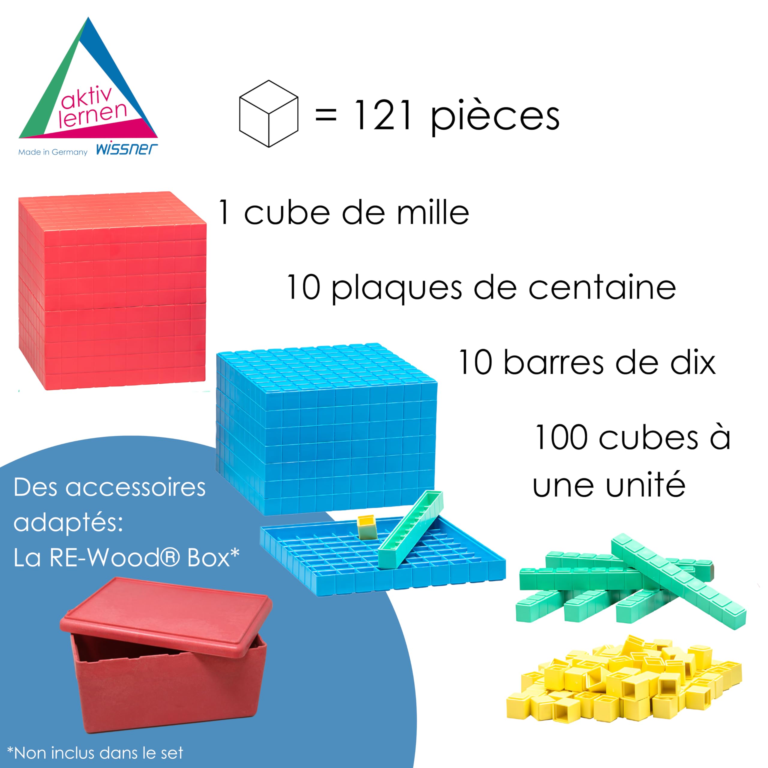 WISSNER® aktiv lernen - Set de calcul décimal de base, 121 pces en bte carton - RE-Plastic®
