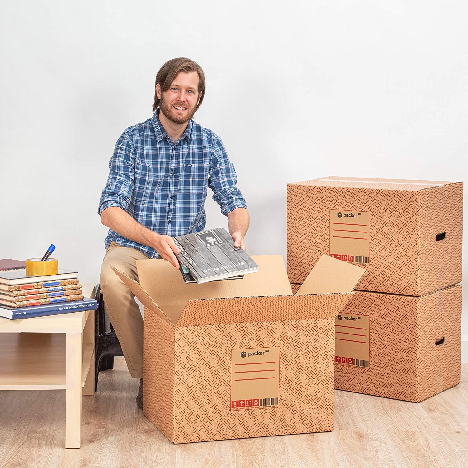 Packer PRO Cajas Carton para Mudanzas y Almacenaje Resistentes con Asas, Rojas (60x40x40cm)