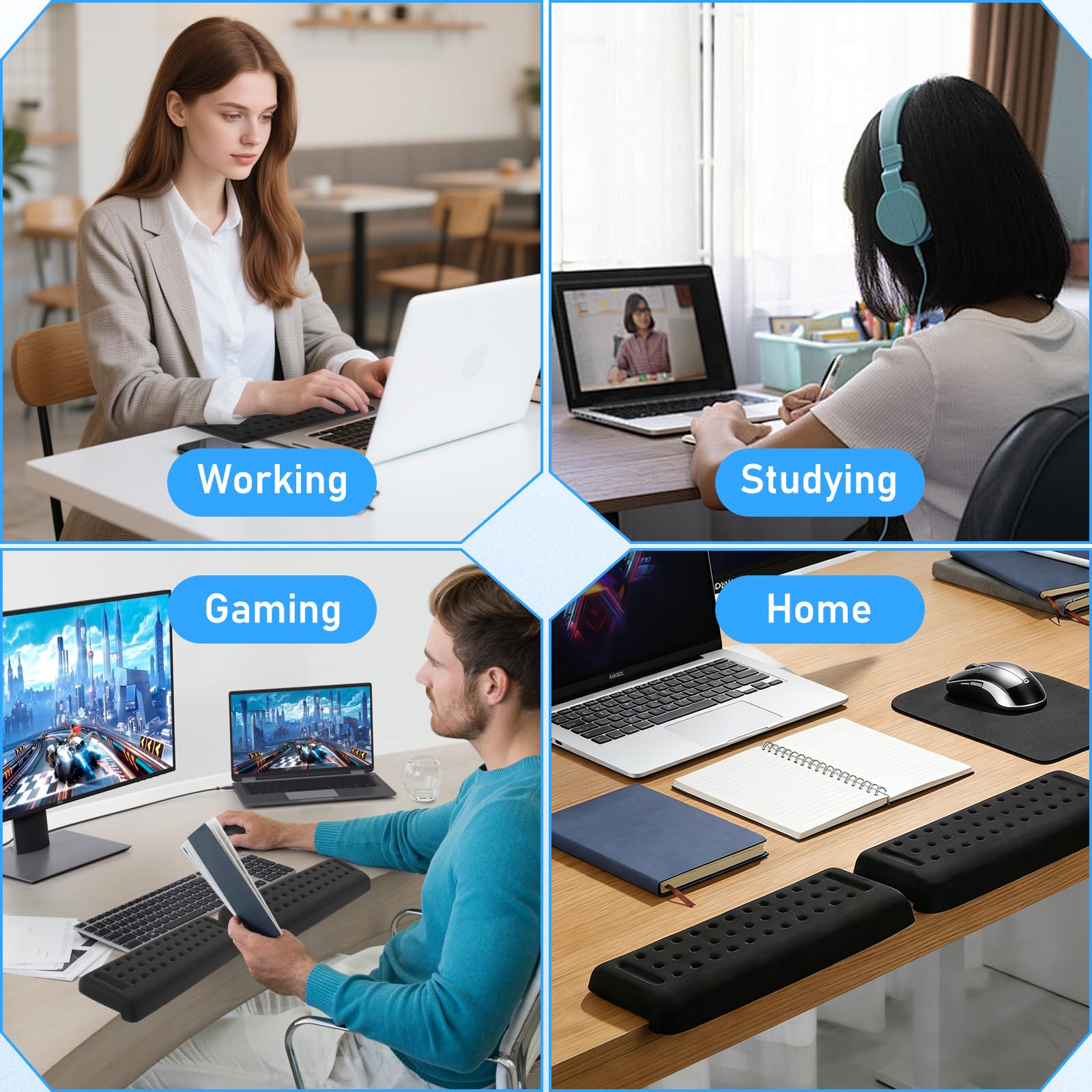 2 Pezzi Poggiapolsi Tastiera a Forma di L, Antiscivolo Appoggiapolsi Ergonomico Poggia Gomito da Scrivania, Poggiapolsi per Tastiera Memory Foam, Wrist Rest Pad per Ufficio e Lavoro