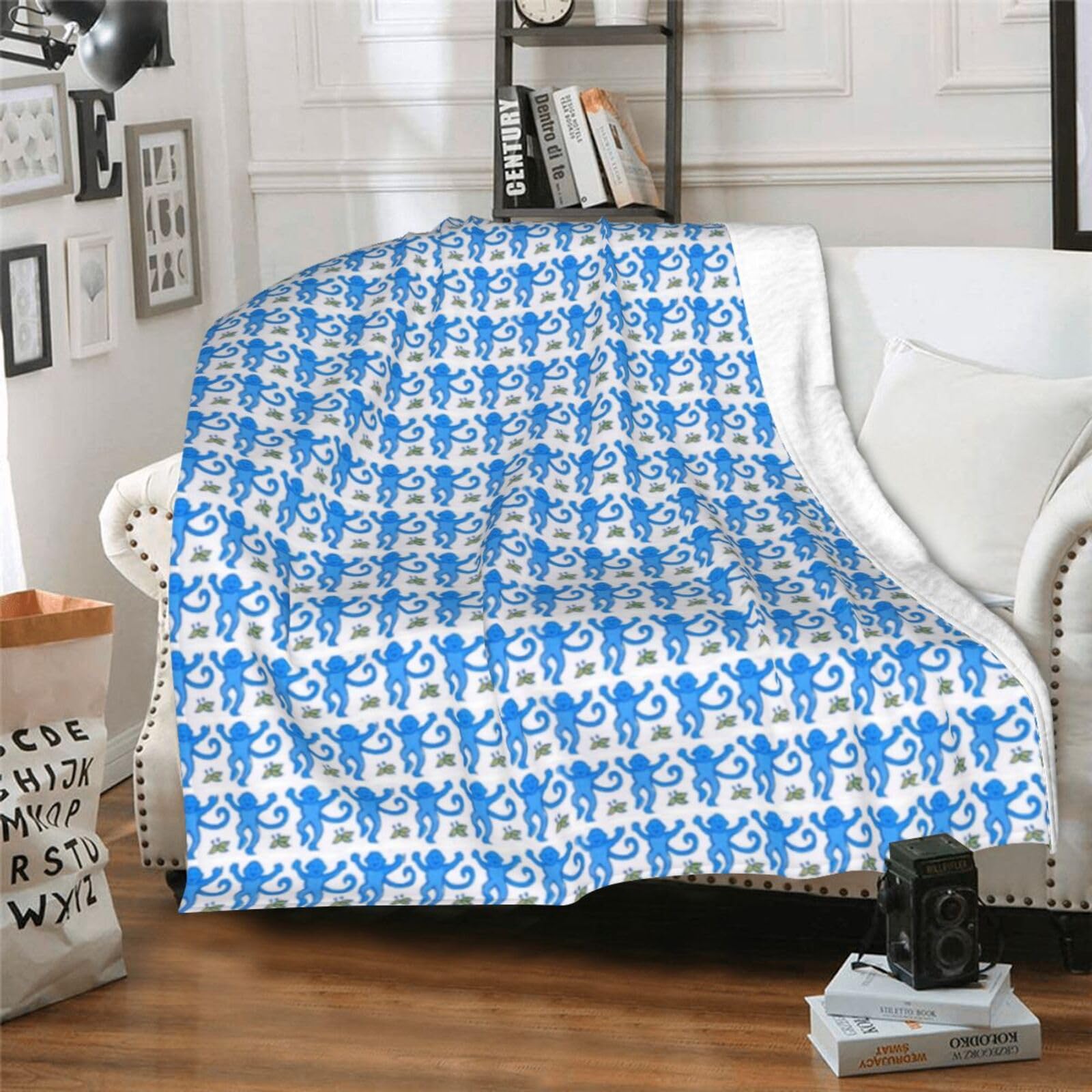 Blue Rabbit Monkey Flannel Fleece Throw Blanket 30"X40" Ultra-Soft Cozy Fluffy Lightweight Blanket Fuzzy Plush Blanket for Couch Bed Sofa Home Bedroom Living Room Decor