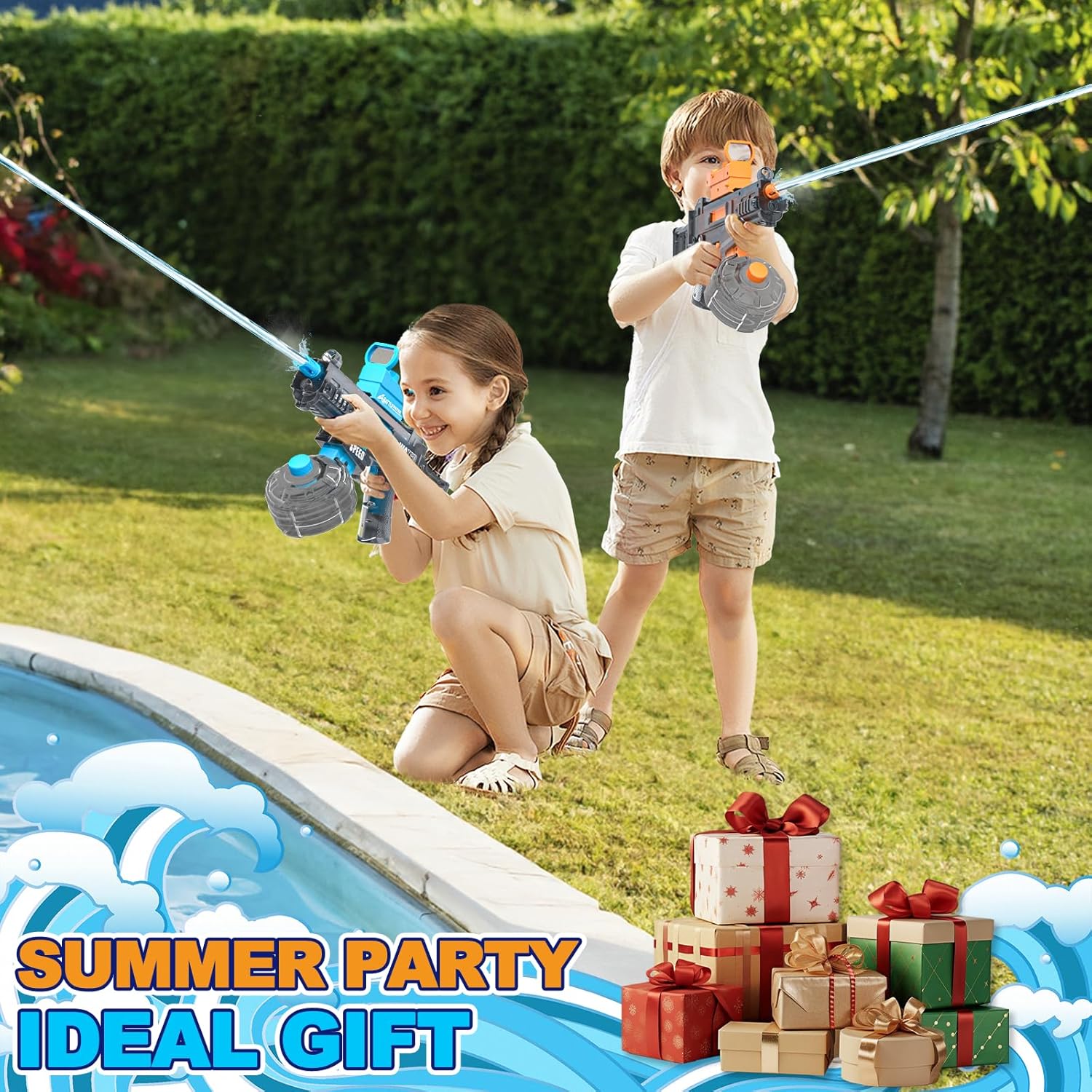 2 Pack Electric Water Guns for Adults Kids,Automatic Squirt Water Gun Up To 33 FT Long Range,High Capacity Water Gun,Ultimate Battle Powerful Water Blaster Summer Outdoor Beach Swimming Pool Water Toy