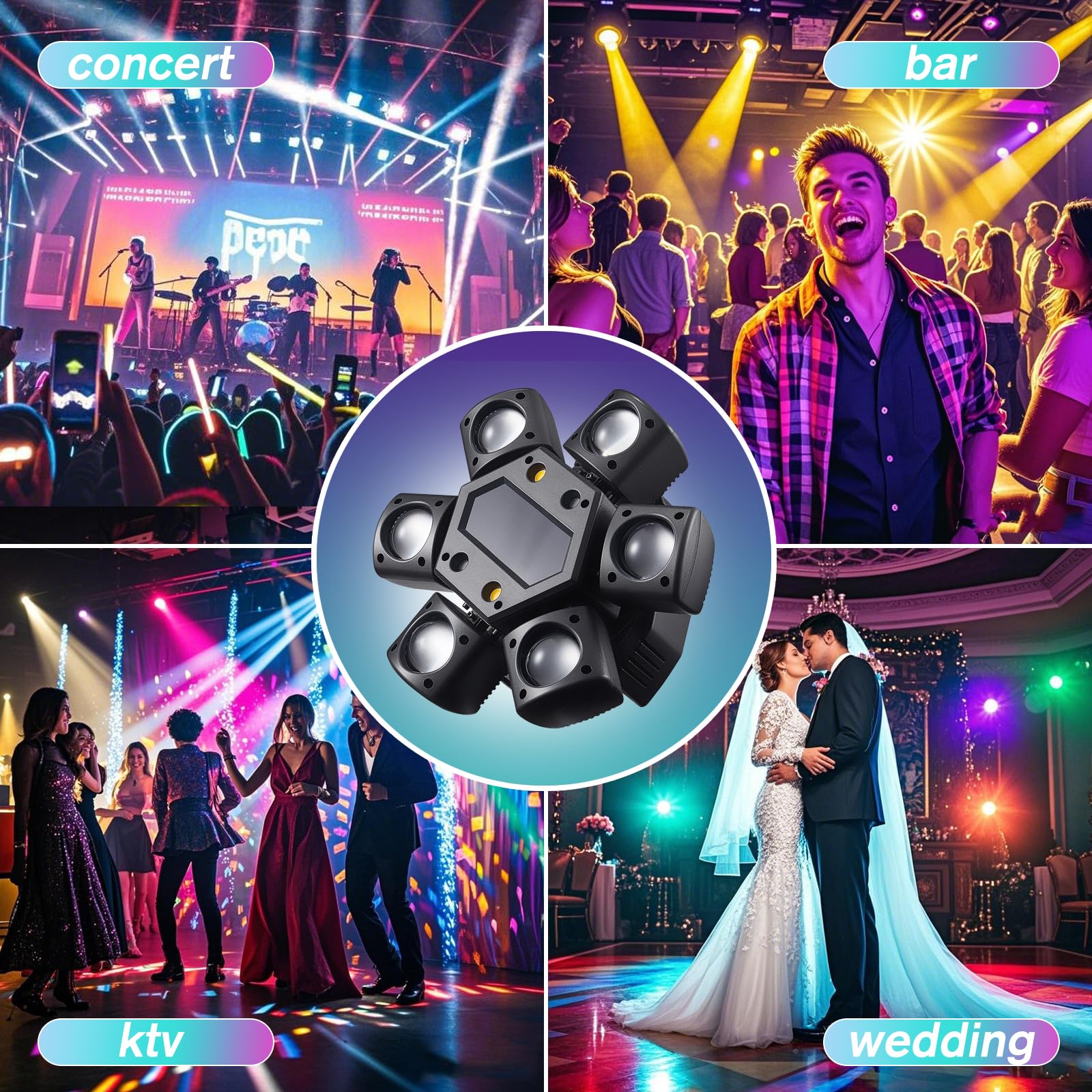 Moving Head Discolicht Partylicht, DMX 512 Effektstrahler,XJG06 LED RGB Licht DJ Projektor Musikgesteuert DJ Disco Lichter, Für KTV Familientreffen Hochzeit Geburtstag Halloween