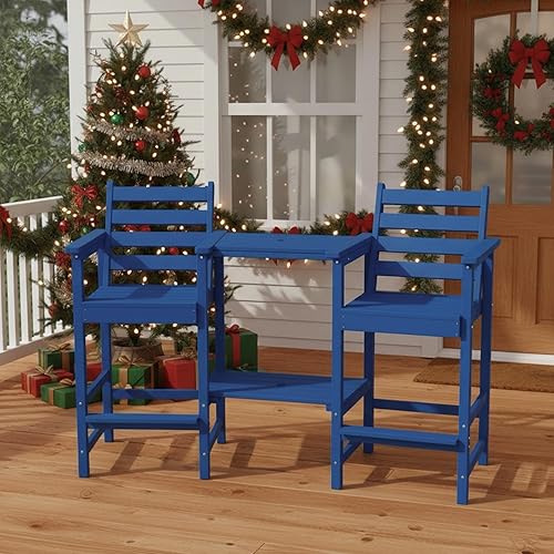 Miniatura 2 de Juego de 2 sillas Adirondack de altura de barra, sillas altas de balcón de polietileno de alta densidad con bandejas de conexión grandes y agujero