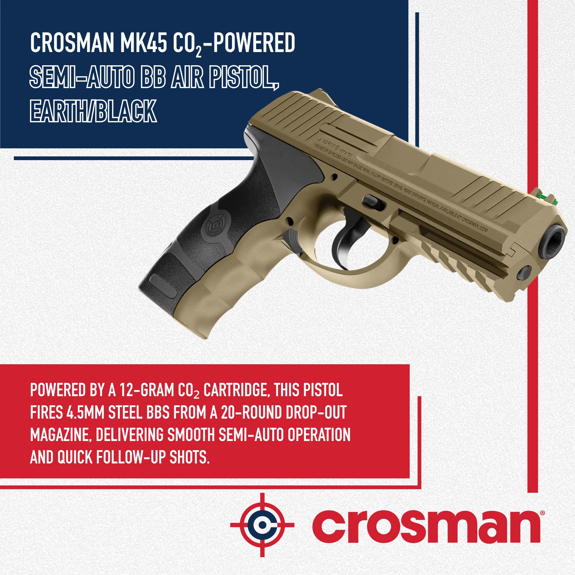 Crosman MK45 CO2 (4,5mm) | Pistola de Aire comprimido (balines de Acero). Arma de Co2. Calibre 4,5mm