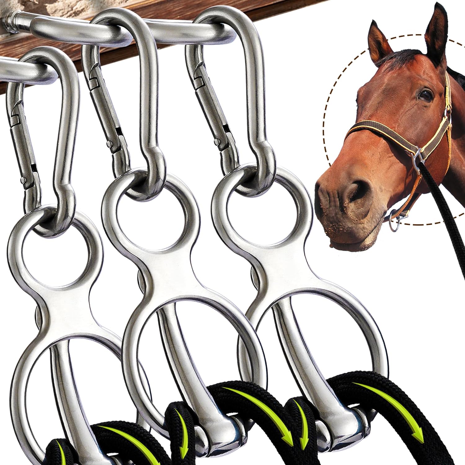3PCS Horse Tie Ring, Safe Tie Horse Supplies, Humane Way Tie Ring, Magnetic Ring for Tying and Retracting, Helps Horse Pull Back and Releases Stress from The Horse