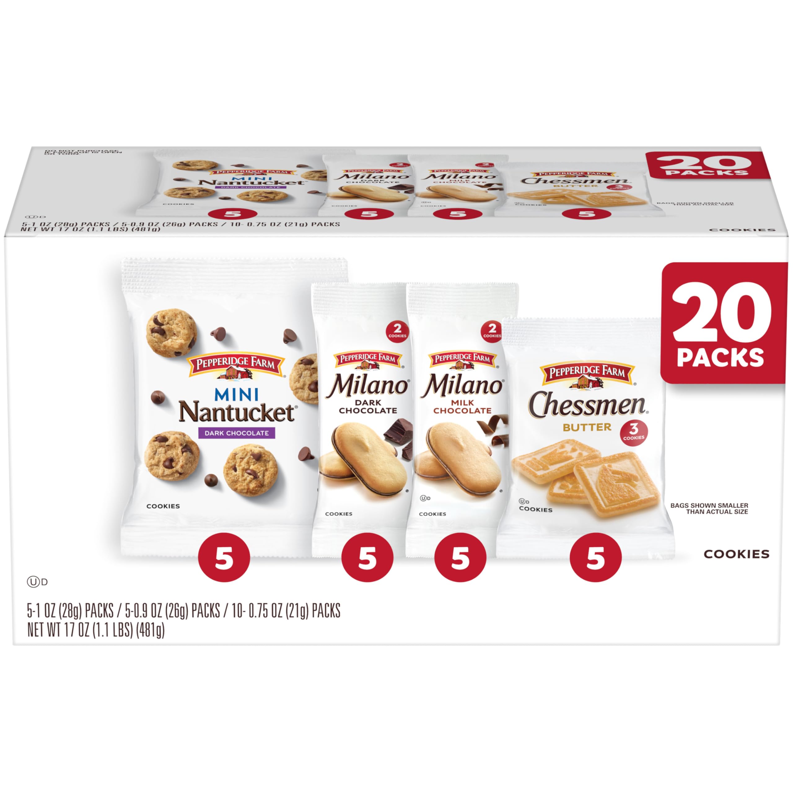 Pepperidge Farm Cookies Variety Pack, Snack Packs, 20 Pk
