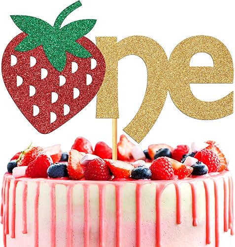 Decoración de pastel de cumpleaños de fresa para el primer cumpleaños, decoración de pastel de cumpleaños con temática de frutas de un año de Decoración de pastel de cumpleaños de fresa para el primer cumpleaños, decoración de pastel de cumpleaños con temática de frutas de un año de