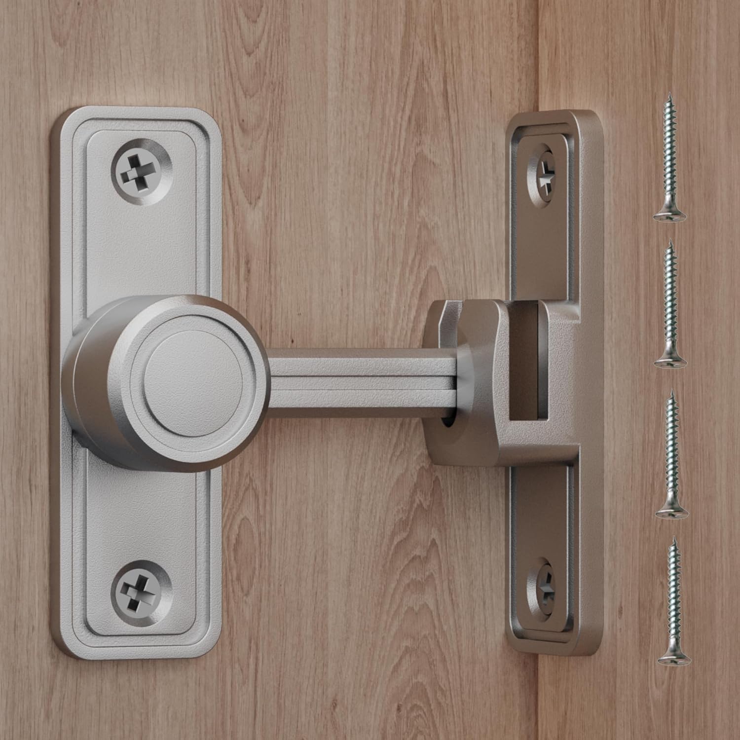 Barn Door Privacy Latch, 90°/180° Swing Slide Lock, Zinc-Alloy, Adhesive or Screw Mount, Interior Use for Bathroom/Bedroom/Closet/Shed, Includes Screws & Glue - Black