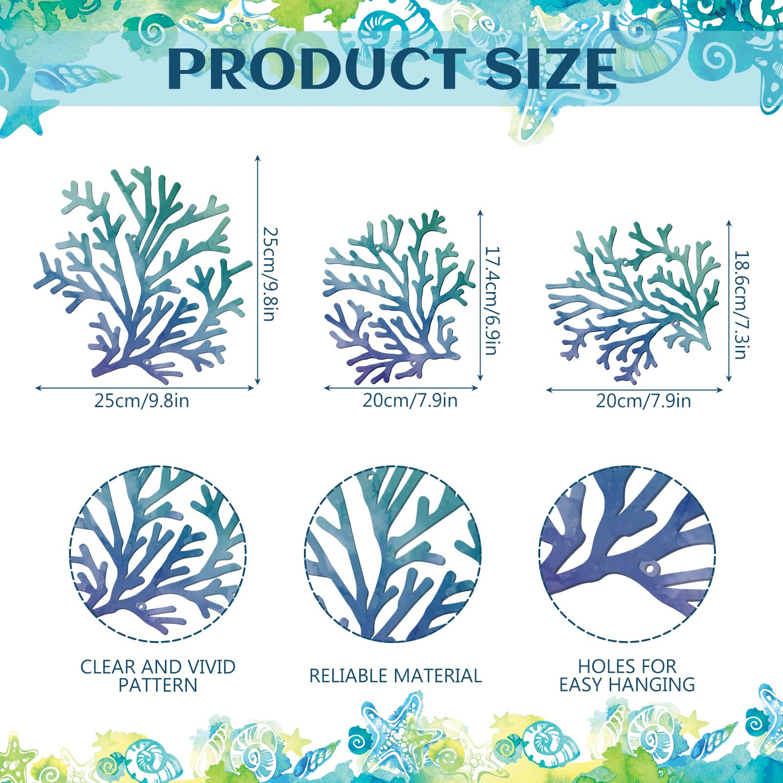 Condition photo showing New/Like New for pelopy 3 pcs coastal metal wall art summer coral wall decor