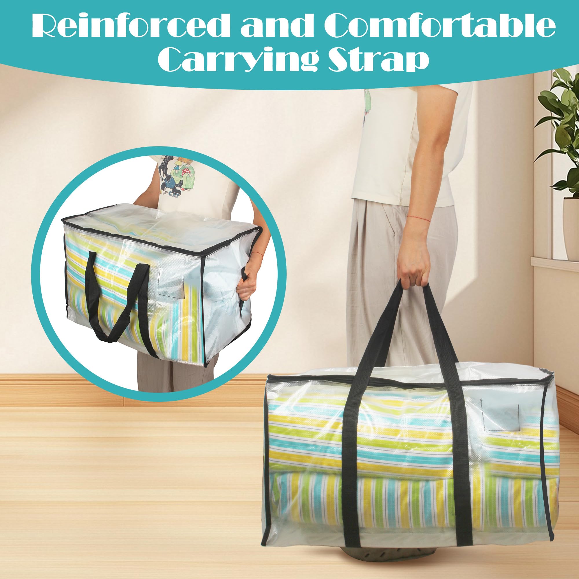 4 Pezzi Borse per Trasloco Grandi con Cerniera, Borse di Stoccaggio Extra Large, Impermeabile con Manici a Cerniera, Borsa Pieghevole di Grande Spazio per Traslochi, Campeggio, Trapunte, Vestiti