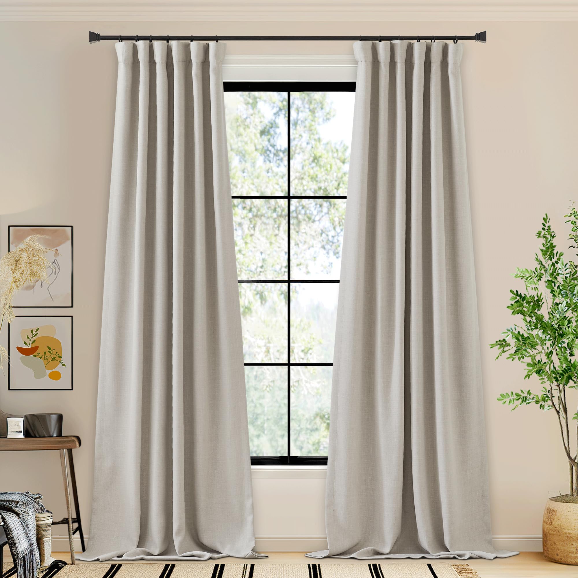 NICETOWN Faux Linen Angora Curtains for Living Room, Rod Pocket/Back Tab/Hook Belt Room Darkening Window Treatment Thermal Drape Voice Reducing for Bedroom/Boys Room, W50 x L84, 1 Panel