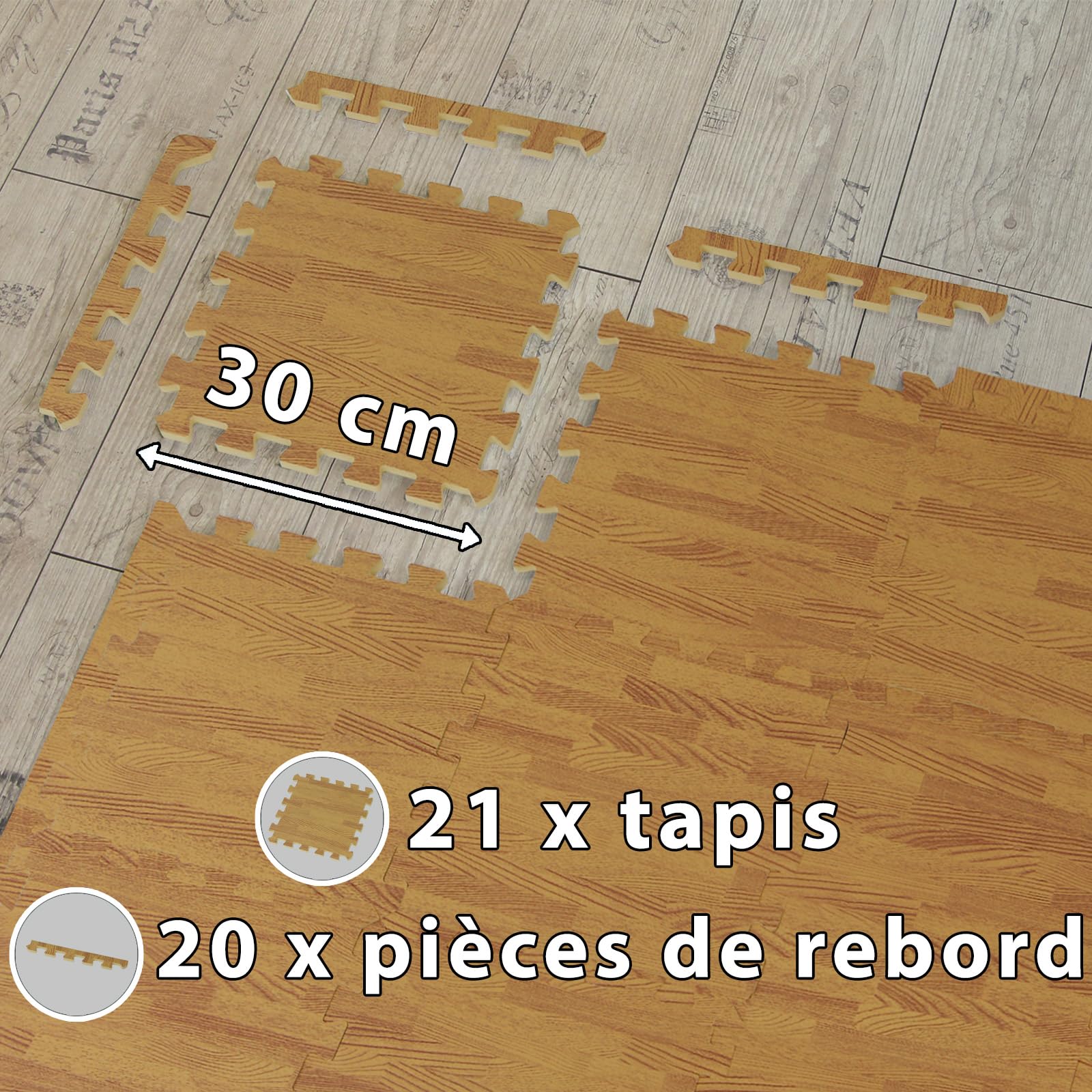 ALPIDEX 1,95 m² Tapis Protection Sol 21 Pièces 30 x 30 x 1 cm Tapis Bordures Fitness Sport Puzzle Dalle Mousse Gym Garage Piscine Isolation