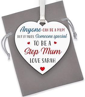It Takes Someone Special To Be A Step Mum Gifts - Personalised Stepmum Wooden Heart - Gifts for Step Mum Stepmum - Birthday Christmas Gifts for Step Mum - Mothers Day Step Mum Gifts - With Grey Bag