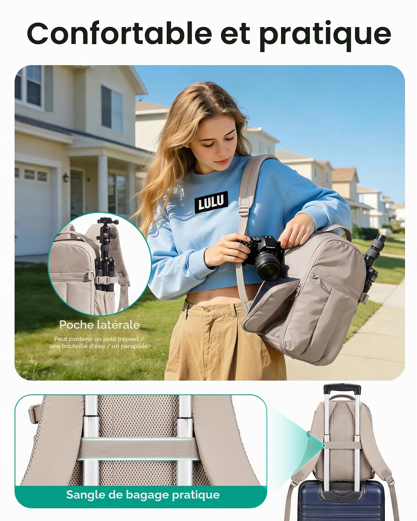 Bagsmart Sac à dos pour appareil photo, sac pour appareil photo DSLR SLR compatible avec ordinateurs portables de 33,78 cm (13,3 pouces), sac photo étanche, Marron café, 35 x 25,5 x 14 cm, Fashion
