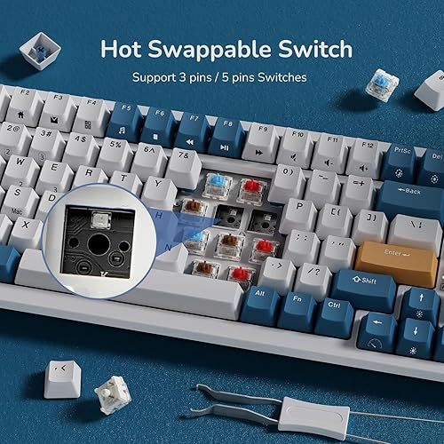 Miniatura 6 de RK ROYAL KLUDGE Teclado mecánico inalámbrico RK98, triple modo 2.4GBT5.1USB-C teclado intercambiable en caliente con teclado numérico, interruptores