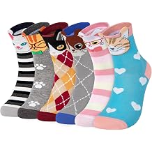 5-6 Pairs Womens Socks Cute Cat Funny Novelty Animal Print Crew Cotton Socks for Women Girls Gifts