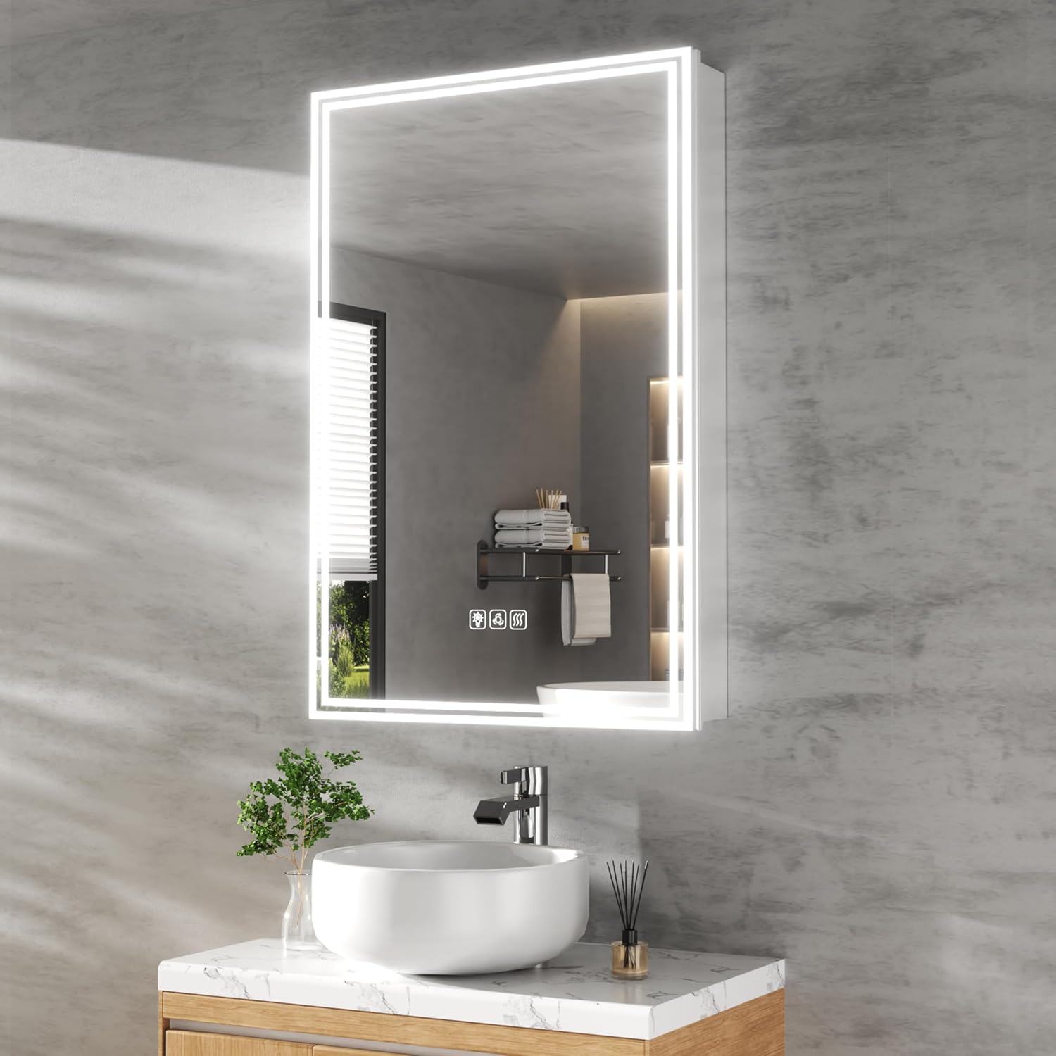 Botiquín de baño con espejo y luces, 24×36 pulgadas miniatura 1