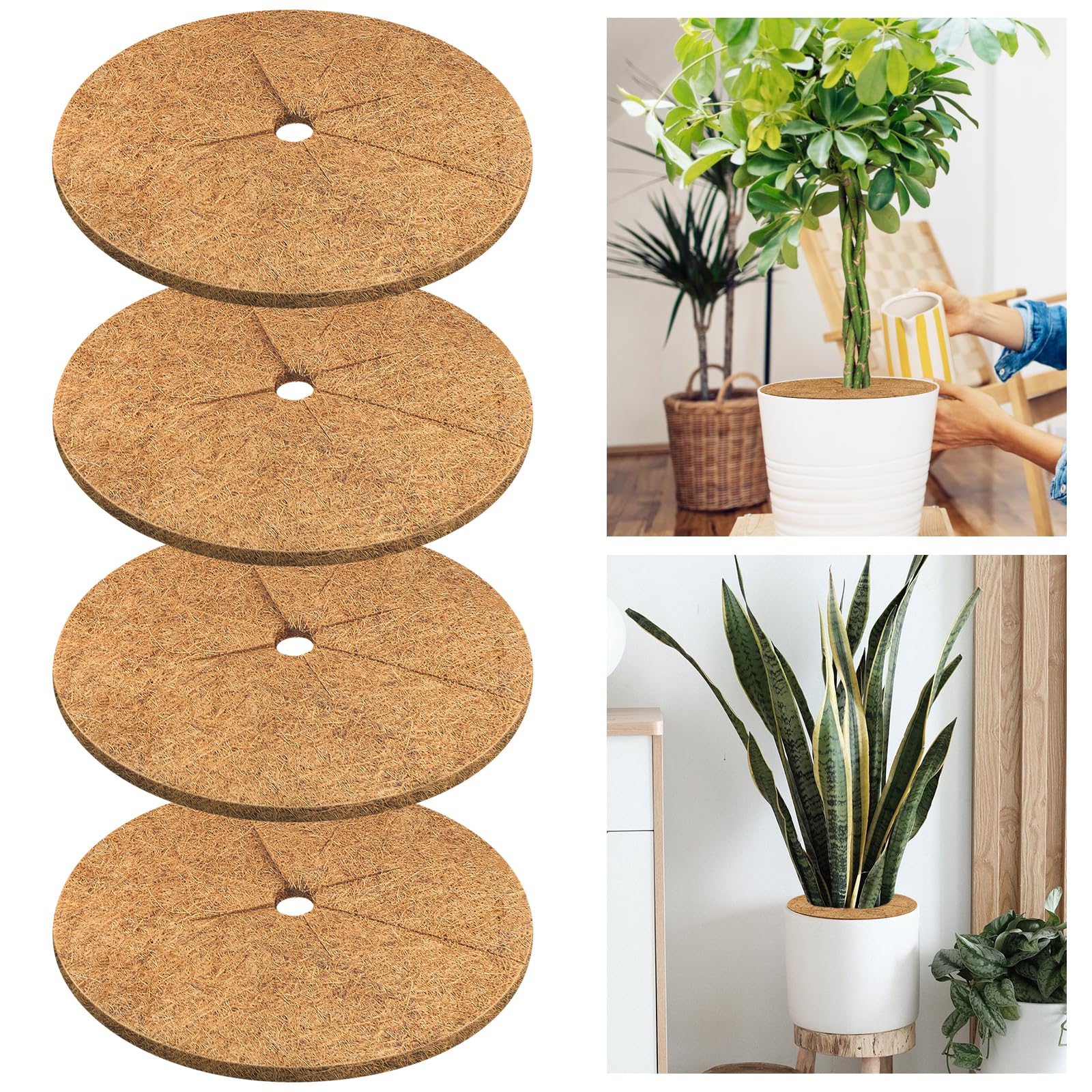 Legigo 4pcs Coconut Fiber Mulch Ring Tree Plant Protector Mat, 45 cm Natural Coco Coir Tree Protection Ring Plant Pot Soil Cover, Tree Rings Disc Plant Cover for Indoor Outdoor Plants,Landscaping