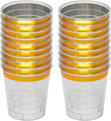 Miniatura 3 de zappy 124 vasos de chupito dorados de 1 onza de plástico transparente con borde dorado metálico, vasos duros para fiestas, vasos desechables para