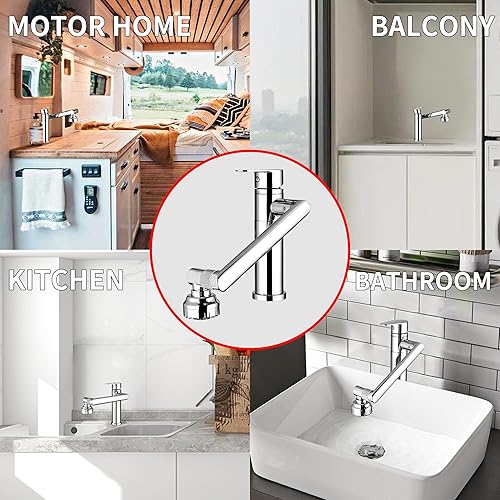 Miniatura 6 de MHX Grifo de baño de una sola manija de acero inoxidable y aleación de cobre, grifo de baño tipo ducha, rotación de 360, grifo de tocador para