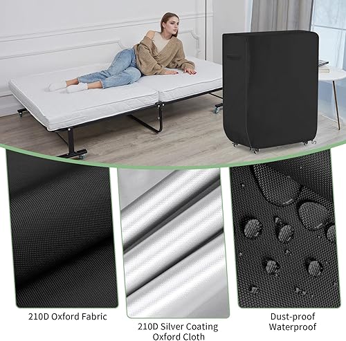 Miniatura 3 de Funda de cama enrollable resistente al agua, universal, plegable, con cremallera, protector a prueba de polvo, 39 pulgadas de largo x 15 pulgadas de