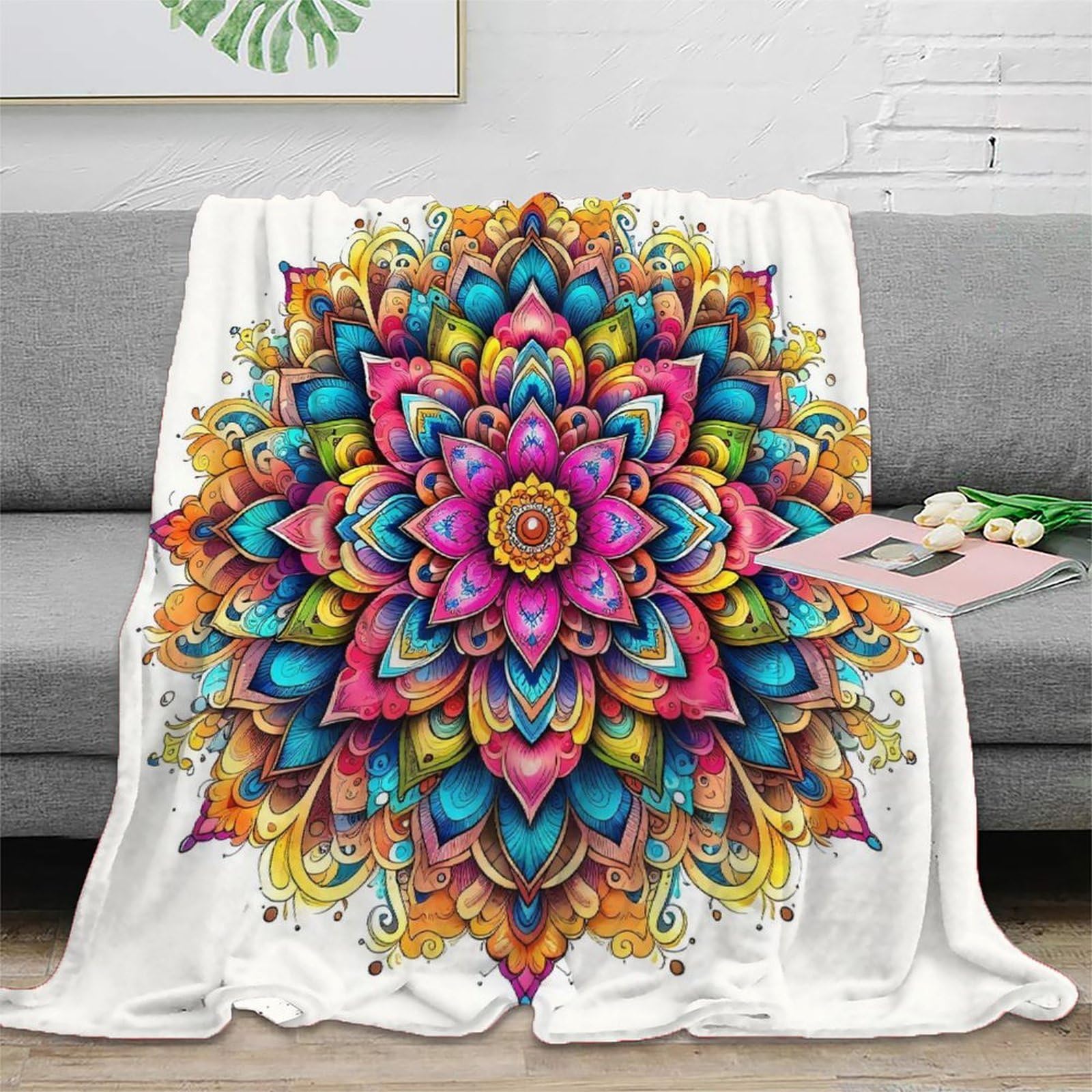 Couverture Mandala 3D 150x200cm en microfibres pelucheuse imprimée pour canapé