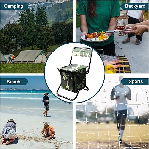 Miniatura 7 de Silla de camping plegable portátil con bolsa de almacenamiento, taburete de respaldo ligero, asiento plegable compacto, taburete de respaldo al aire