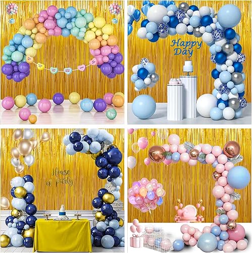 Miniatura 7 de Decoraciones de fiesta de cumpleaños 3 paquetes de cortinas de flecos de lámina dorada de 3.3 x 9.9 pies, suministros de fiesta, telón de fondo de