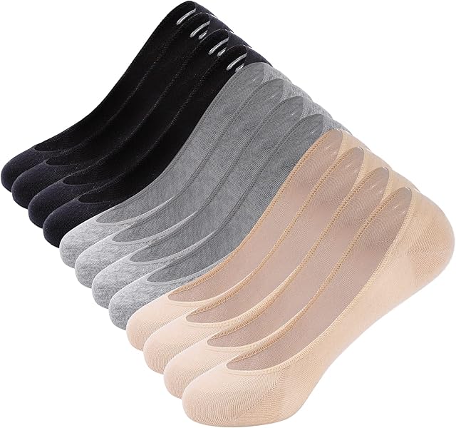YANGTE 6 Pairs No Show Socks Women Invisible Socks Ultra Low Cut Socks Pop Footsies Socks Womens Black Grey Beige