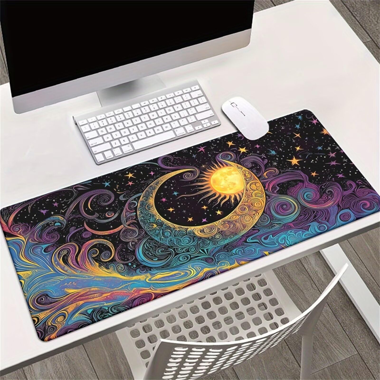 Alfombrilla de Ratón Gaming XXL 1000x500x2mm - Luna Abstracta - Alfombrilla Escritorio Grande con Base Antideslizante y Bordes Cosidos para PC, Oficina