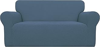 Easy-Going Stretch Loveseat Slipcover 1-Piece Sofa Cover Furniture Protector Couch Soft with Elastic Bottom for Kids Polyester Spandex Jacquard Fabric Small Checks (Loveseat, Bluestone)