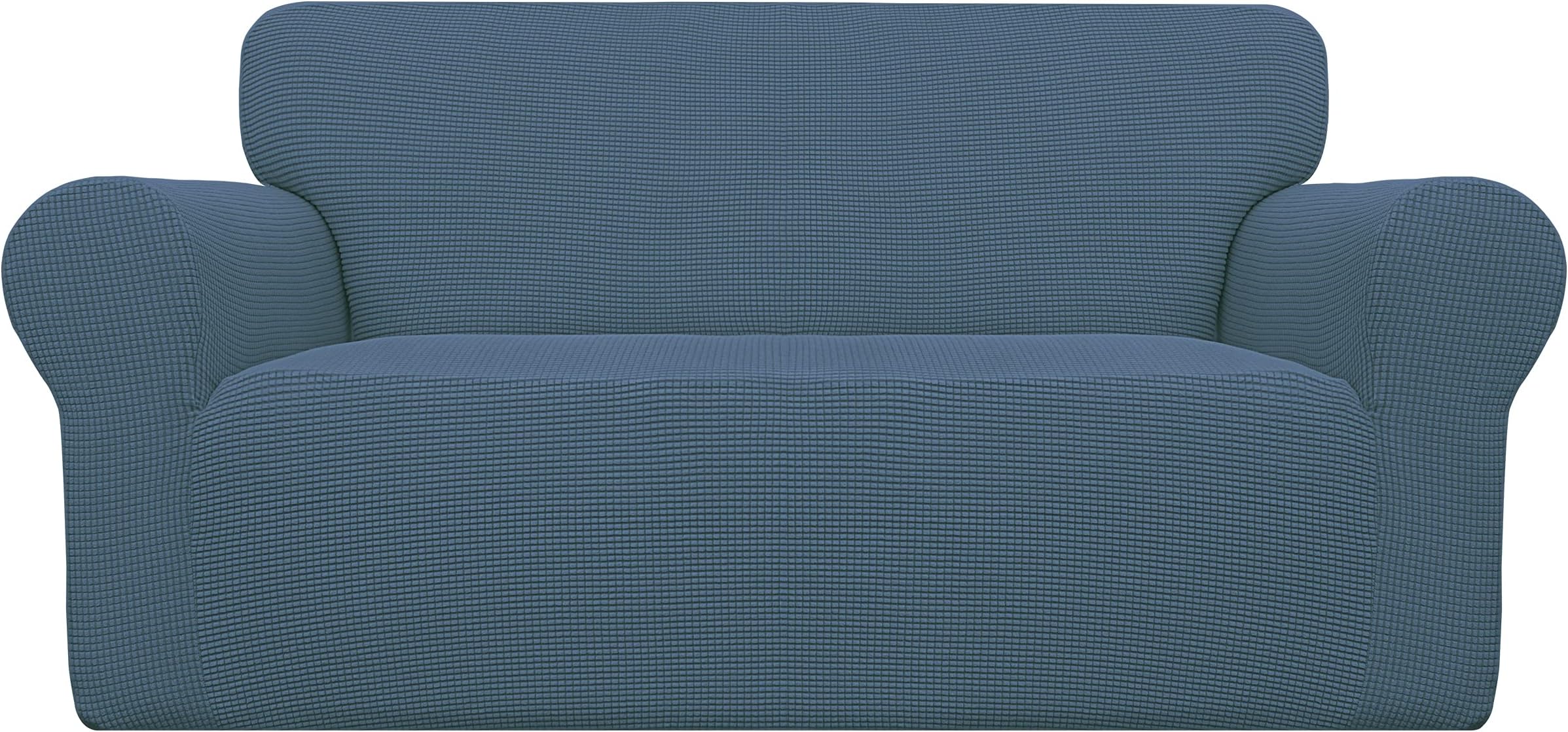 Easy-Going Stretch Loveseat Slipcover 1-Piece Sofa Cover Furniture Protector Couch Soft with Elastic Bottom for Kids Polyester Spandex Jacquard Fabric Small Checks (Loveseat, Bluestone)