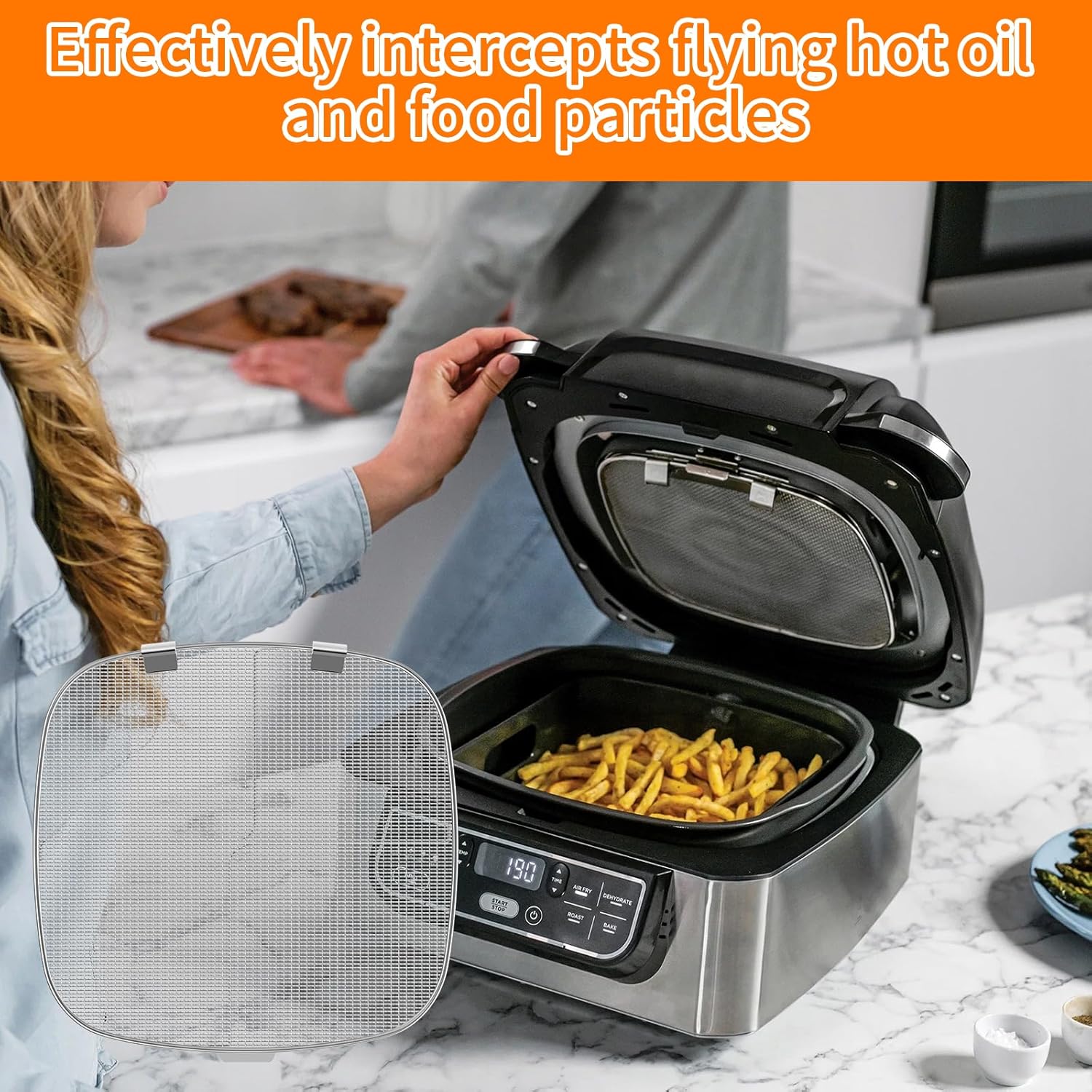 Stainless Steel Splatter Guards for Ninja Foodi, Air Fryer Splatter Screen Net for Ninja Air Fryer AG300 AG300C AG301C AG302 AG400, Splatter Guard for Air Fryer, Reusable Air Fryer Splatter(2)