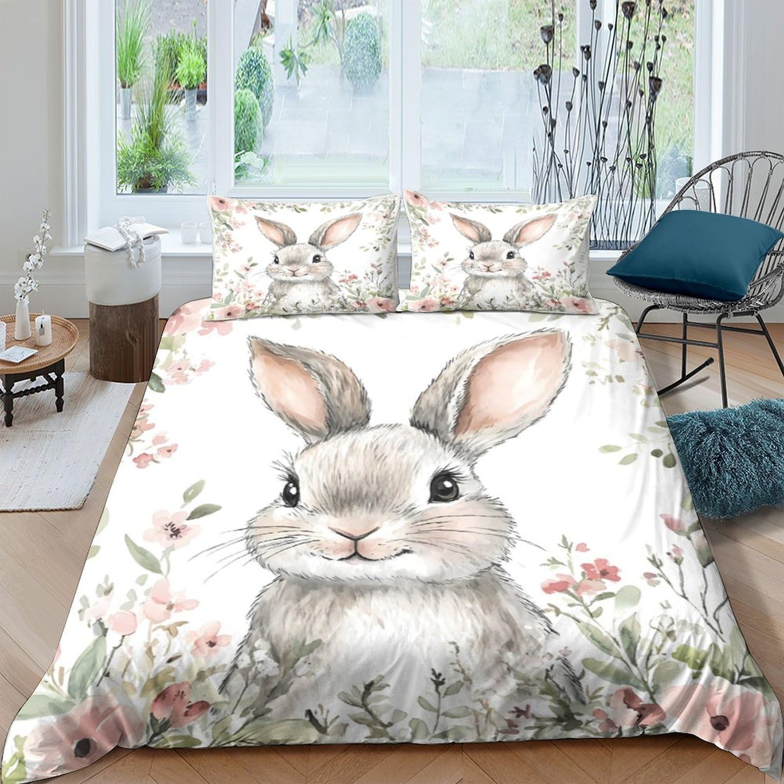 Ctjqhvkz Style-8 3D Printed Bunny Floral Fitted Sheet Microfiber Soft Anti-Slip Mattress Cover For Bedroom Guest Room Dorm Decor Single（135X200cm）