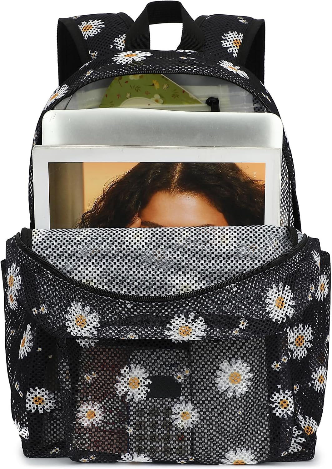 Daisy Mesh Backpack for Girls Women, Semi-Transparent Kids School Backpack College Bookbag for Beach Gym Travel - Image 2