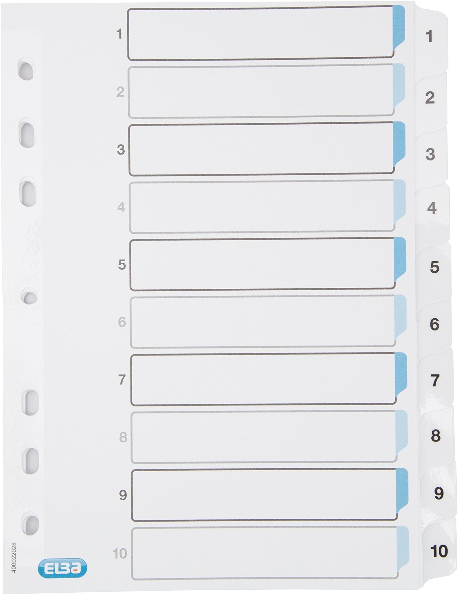 Elba Indices, A5, White, Plastic Coated Tabs, 1-10