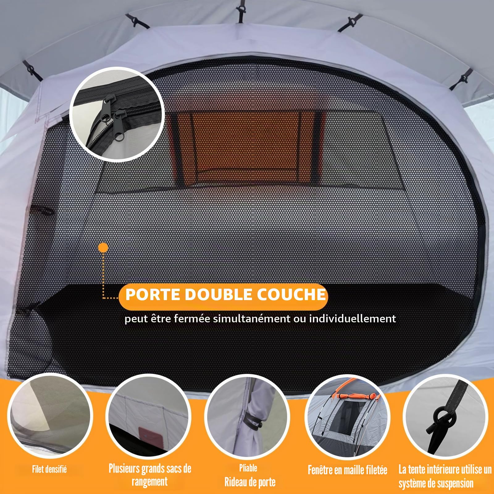 Chihee Tente de camping tunnel 4 personnes tente familiale avec 2 portes extra résistant aux intempéries tente 4 saisons avec double tapis de sol imperméable avec sac de transport pour voyage en plein