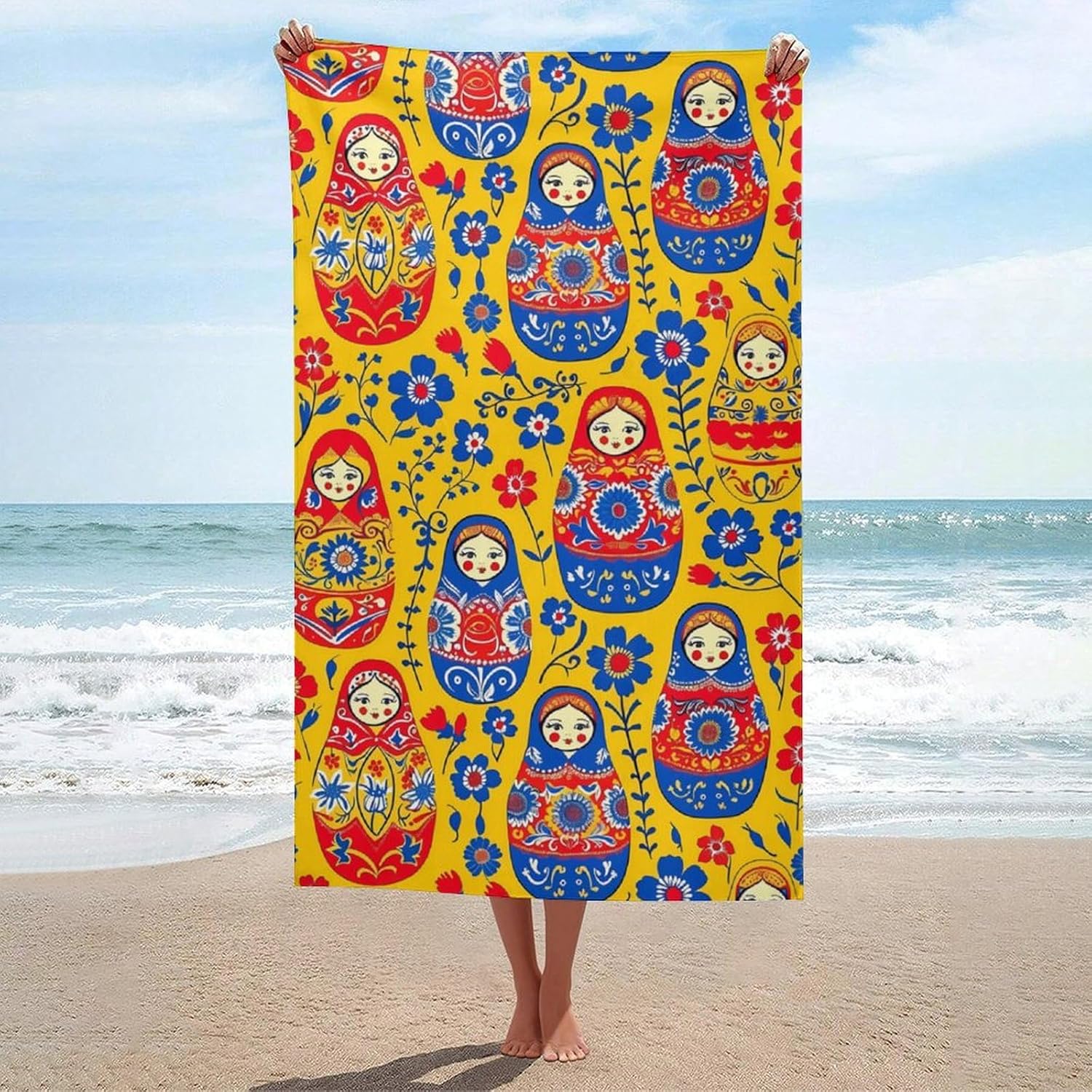 Cute Russians Dolles Bath Towel Beach Towels Quick Dry Oversized Bath Blanket Highly Absorbent Towel for Women Men 160x80cm