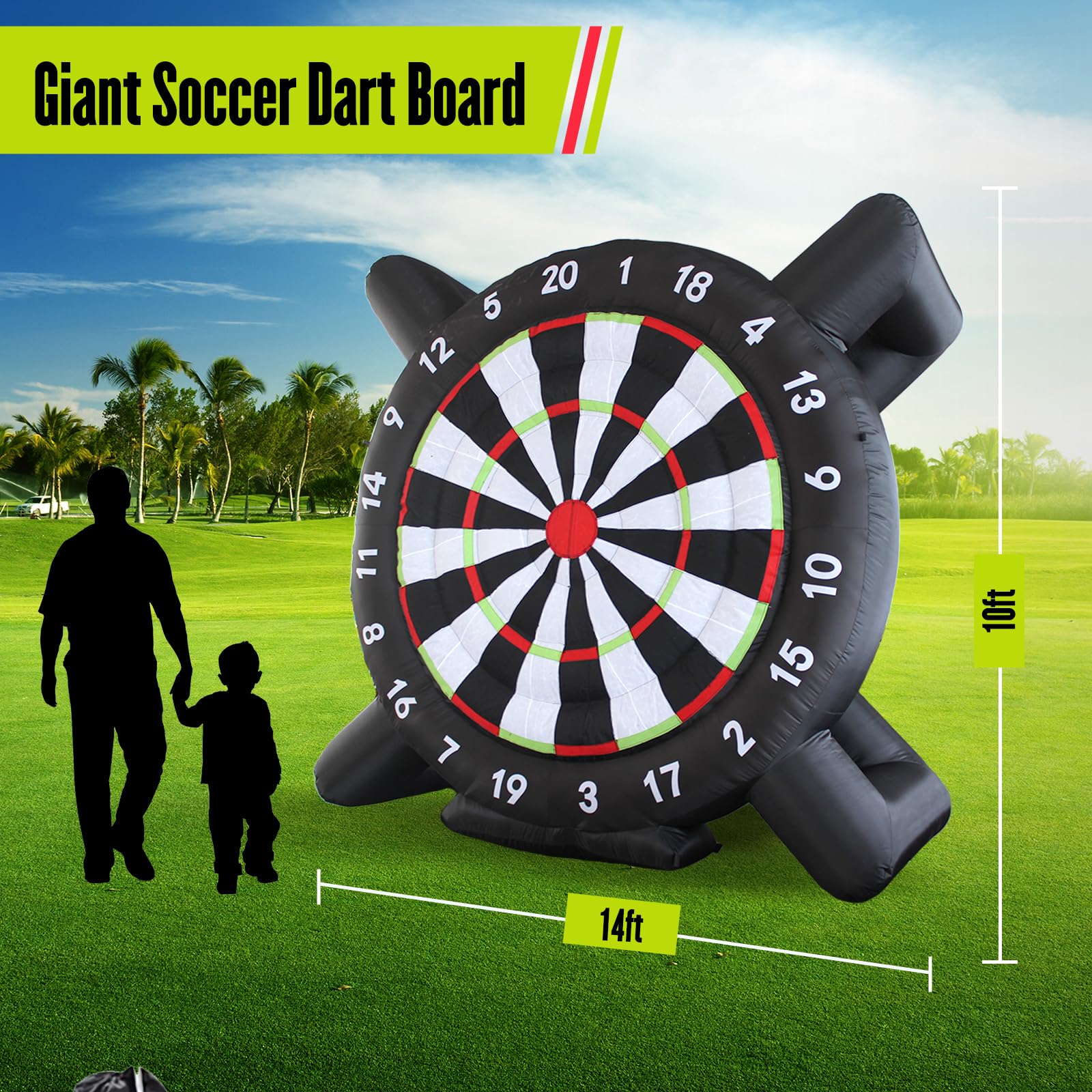 Juego de diana inflable de fútbol, tablero gigante de fútbol al aire libre con soplador y 8 pelotas para fiestas en el patio trasero