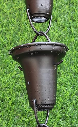 Miniatura 2 de KAM Home - Copas acampanadas Cadena de lluvia de 8.5 pies (negro) con adaptador de canalón de perno de latón para instalación de cadena de lluvia,