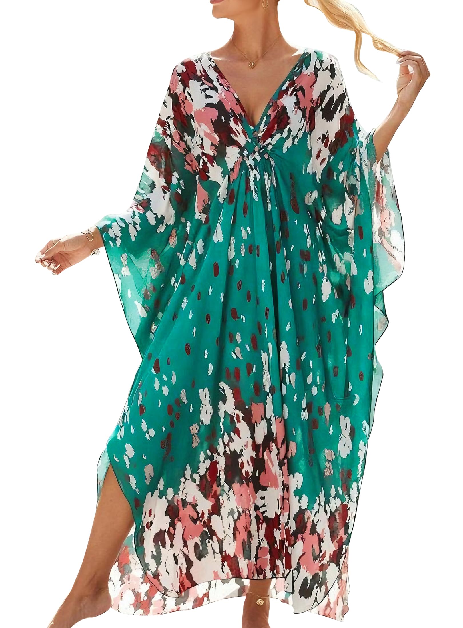 cthseie Women Animal Print Kaftan Dresses Plus Size Swimsuit Coverup Summer Bathing Suit Caftan Loungewear Beach Dress
