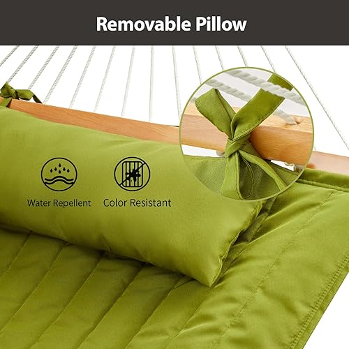 Miniatura 7 de CHULIM Hamaca doble para exterior con barras separadoras de madera dura, hamaca grande de cuerda con almohada de poliéster y cojín, capacidad de 475