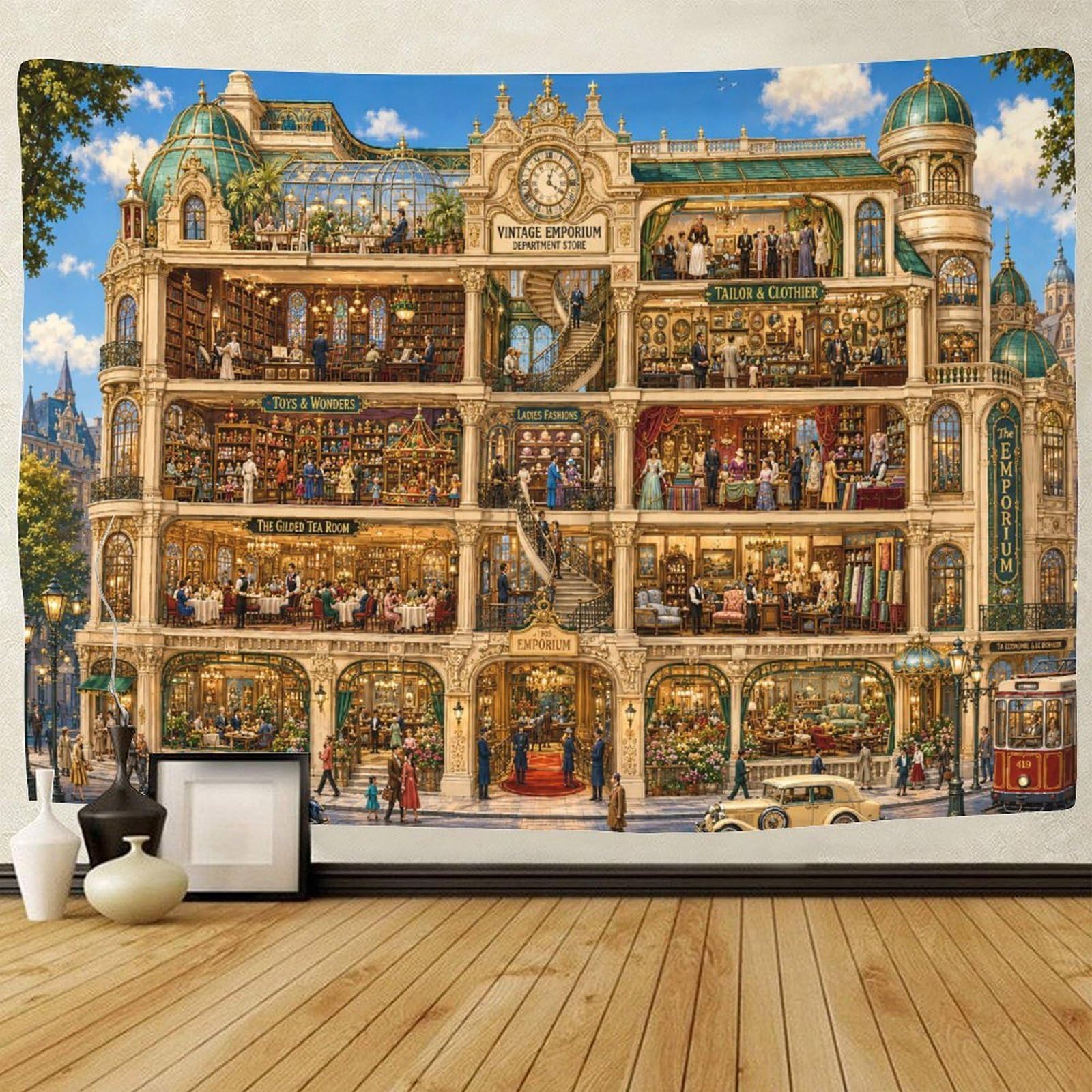 ASDFGHJKLZA Vintage Emporium Wall Hanging Decor Wall Tapestry 3D Print Department Store Tapestries Poster Curtain Living Room Dorm 70cmx100cm