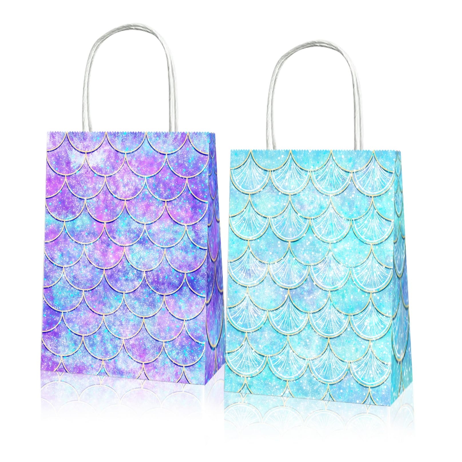 COSFAN12 Pieces Mermaid Party Favor Bags,Mermaid Candy Bags with Handle,Mermaid Birthday Goodie Gift Bags,Mermaid Paper Treat Bags for Kids Girls