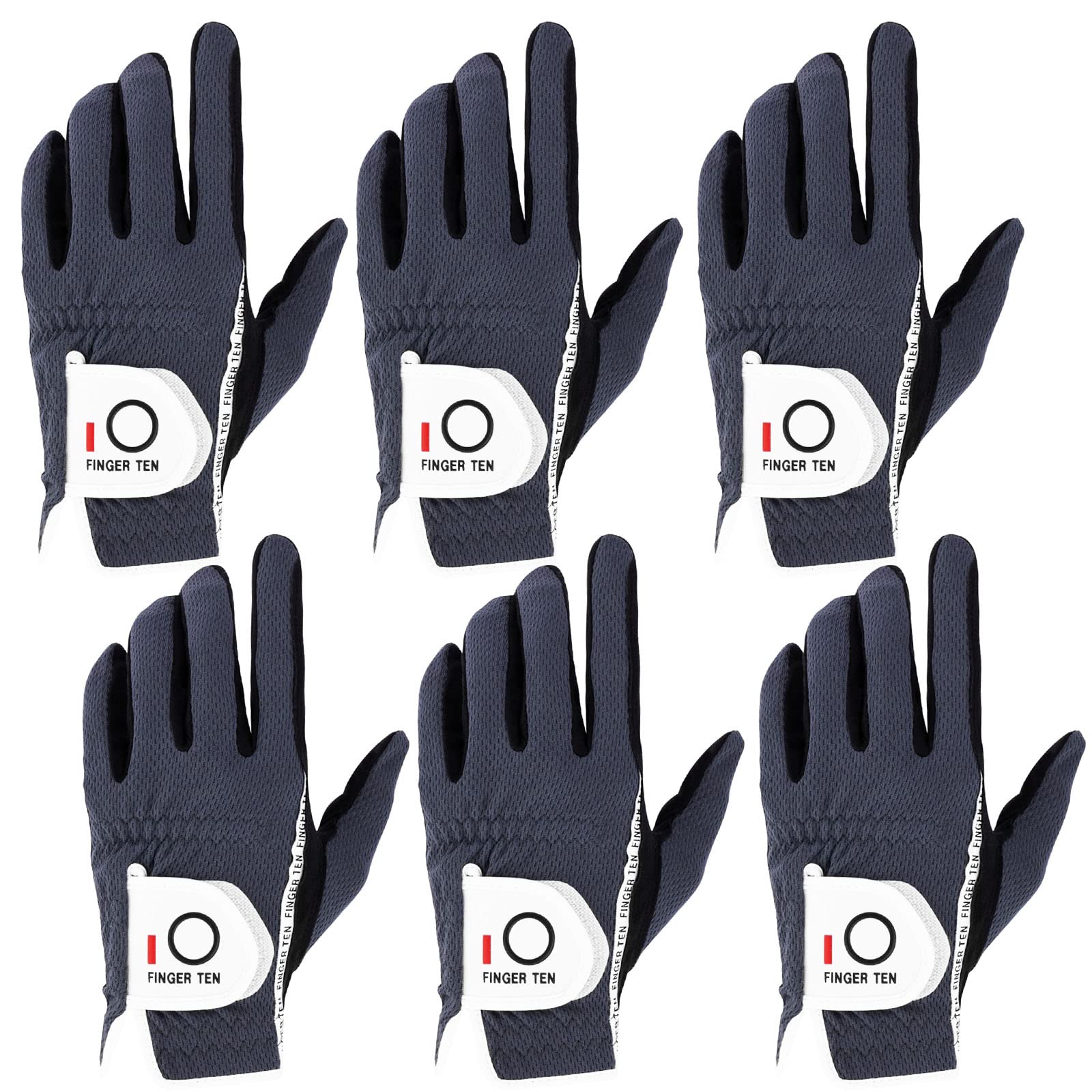 FINGER TEN Golf Handschuhe Herren RainGrip Hot Wet Wetter Komfort Extra Value Linke Hand Links und rechte Hand rechts strapazierfähigem Golf Handschuhe 6 Pack